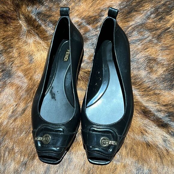 Fendi Black Jelly/Black Embellished PeepToe Ballet Flats Size 38/7-7.5.  B73 - Picture 3 of 11